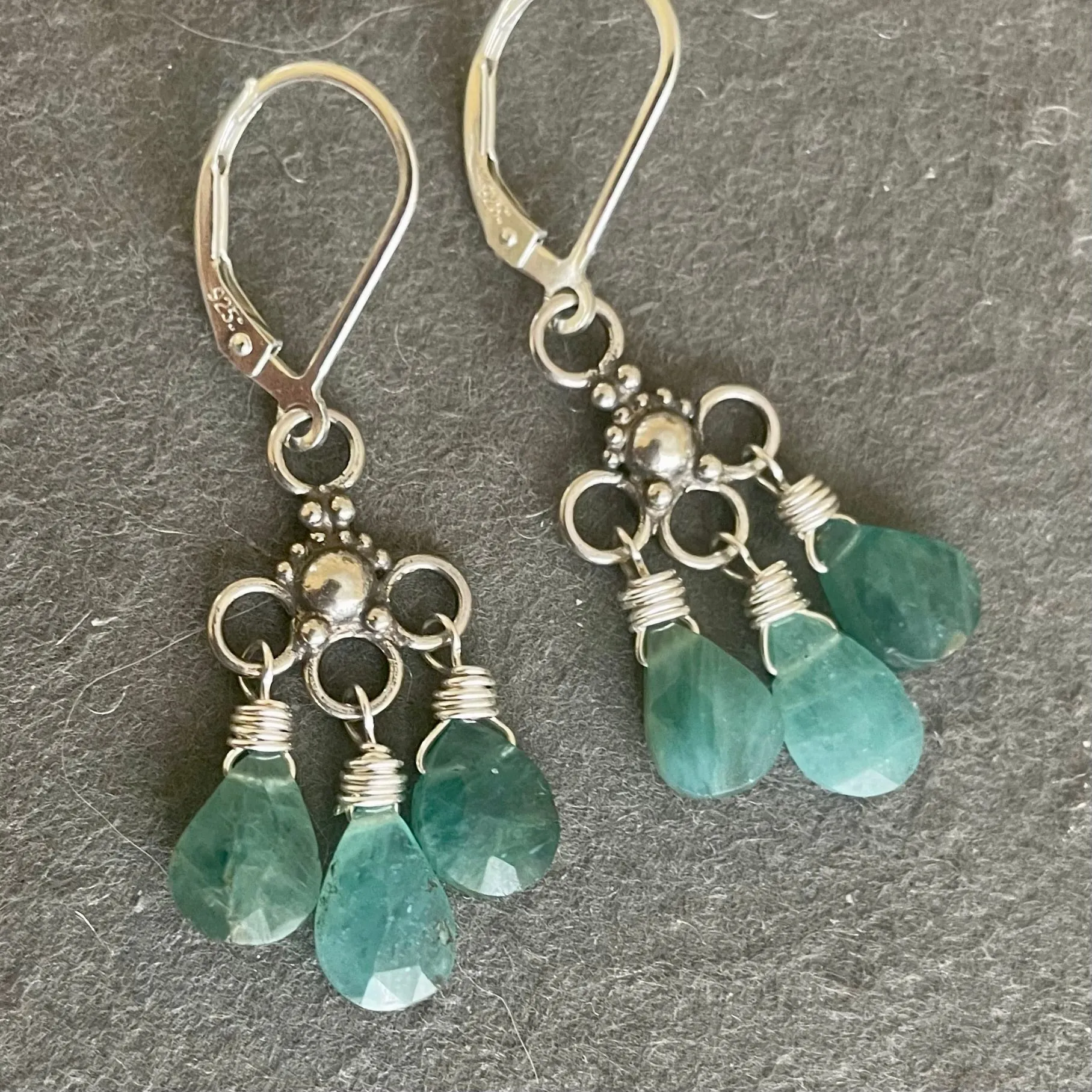 Grandidierite Mini Chandelier Earrings, OOAK