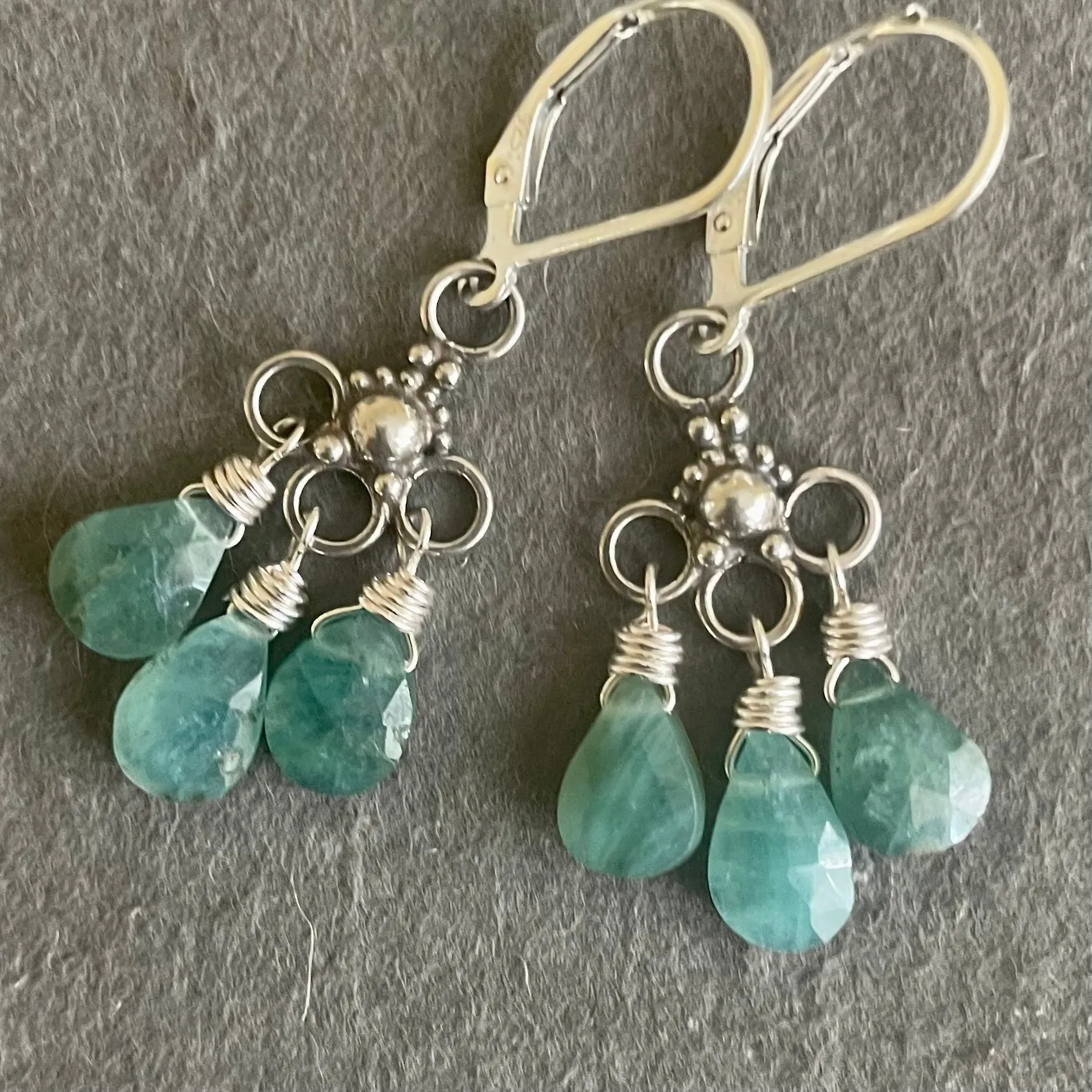 Grandidierite Mini Chandelier Earrings, OOAK