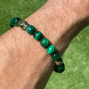 Green Tiger Eye and Tibetan Agate Bracelet