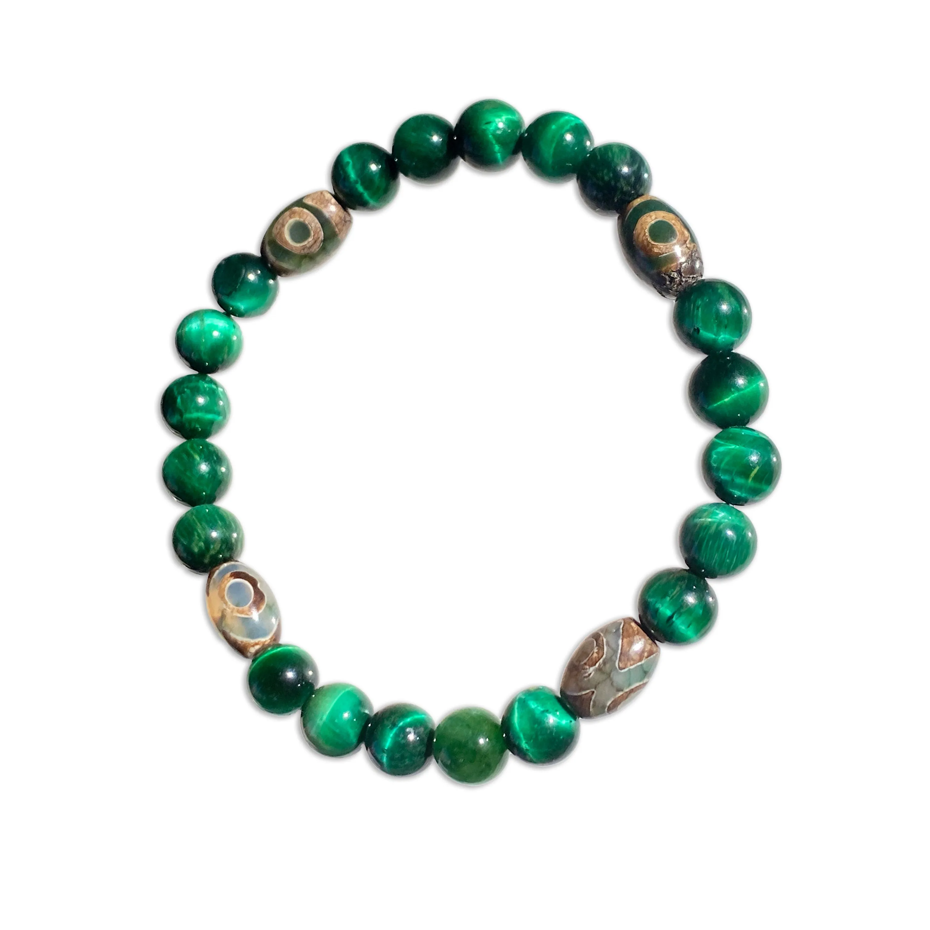 Green Tiger Eye and Tibetan Agate Bracelet