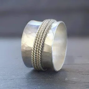 Hammered Ring, 925 Sterling Solid Silver, Spinner Ring, Thumb Ring, Anxiety Ring, Worry Ring, Fidget Ring, Band Ring, Meditation Ring, Silver Jewelry