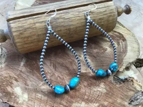 Handmade Blue Turquoise &  Navajo Pearl Sterling Earrings