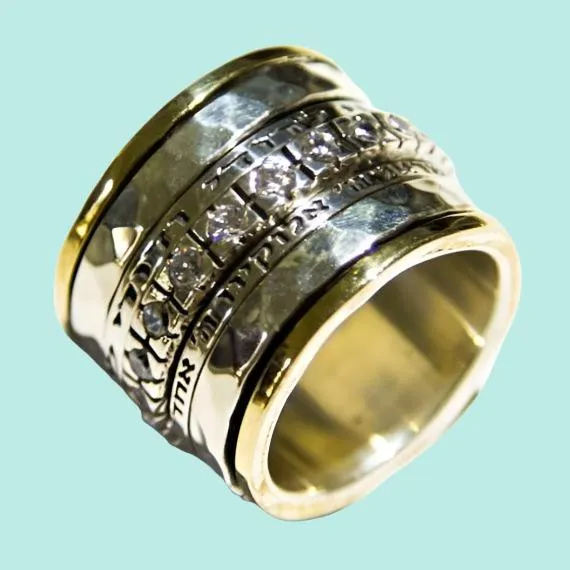 Hebrew blessing  ring silver gold cz zircons