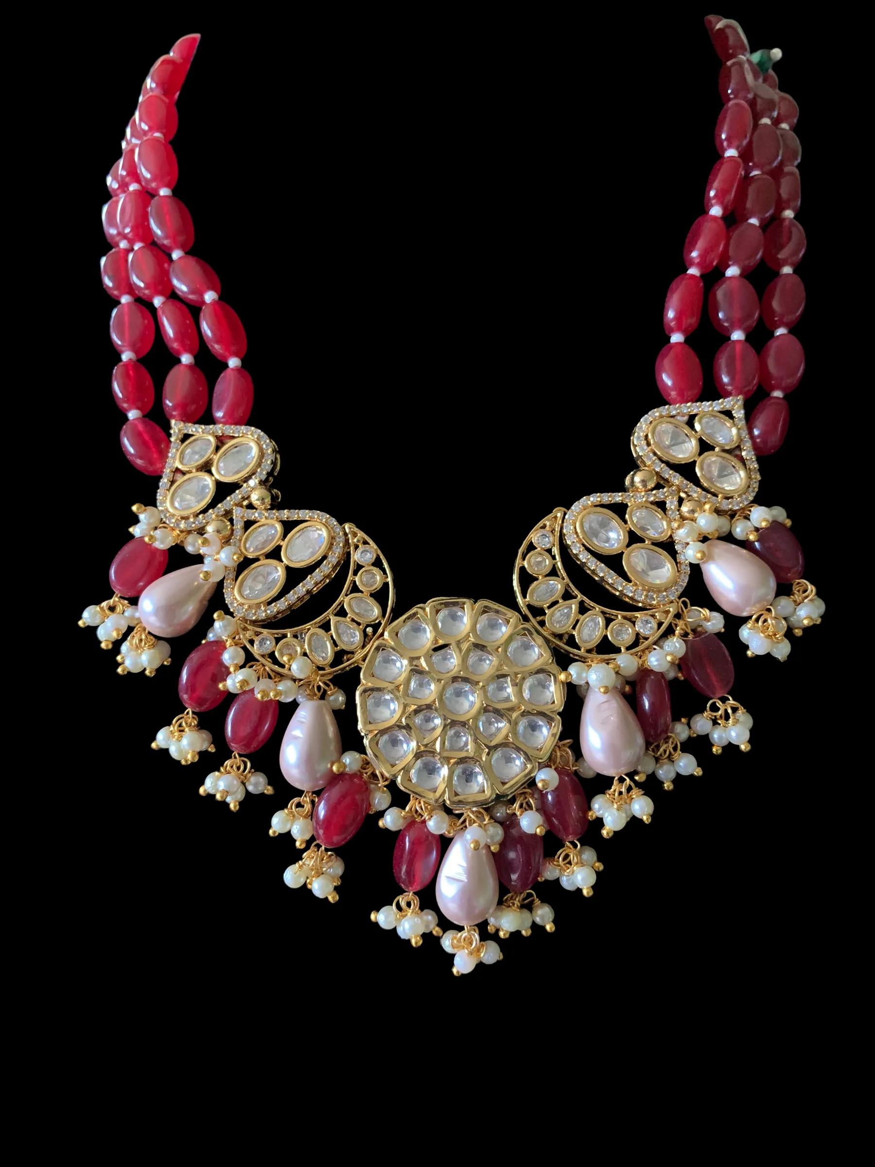 High quality gold plated polki necklace set with tika ( READY TO SHIP)