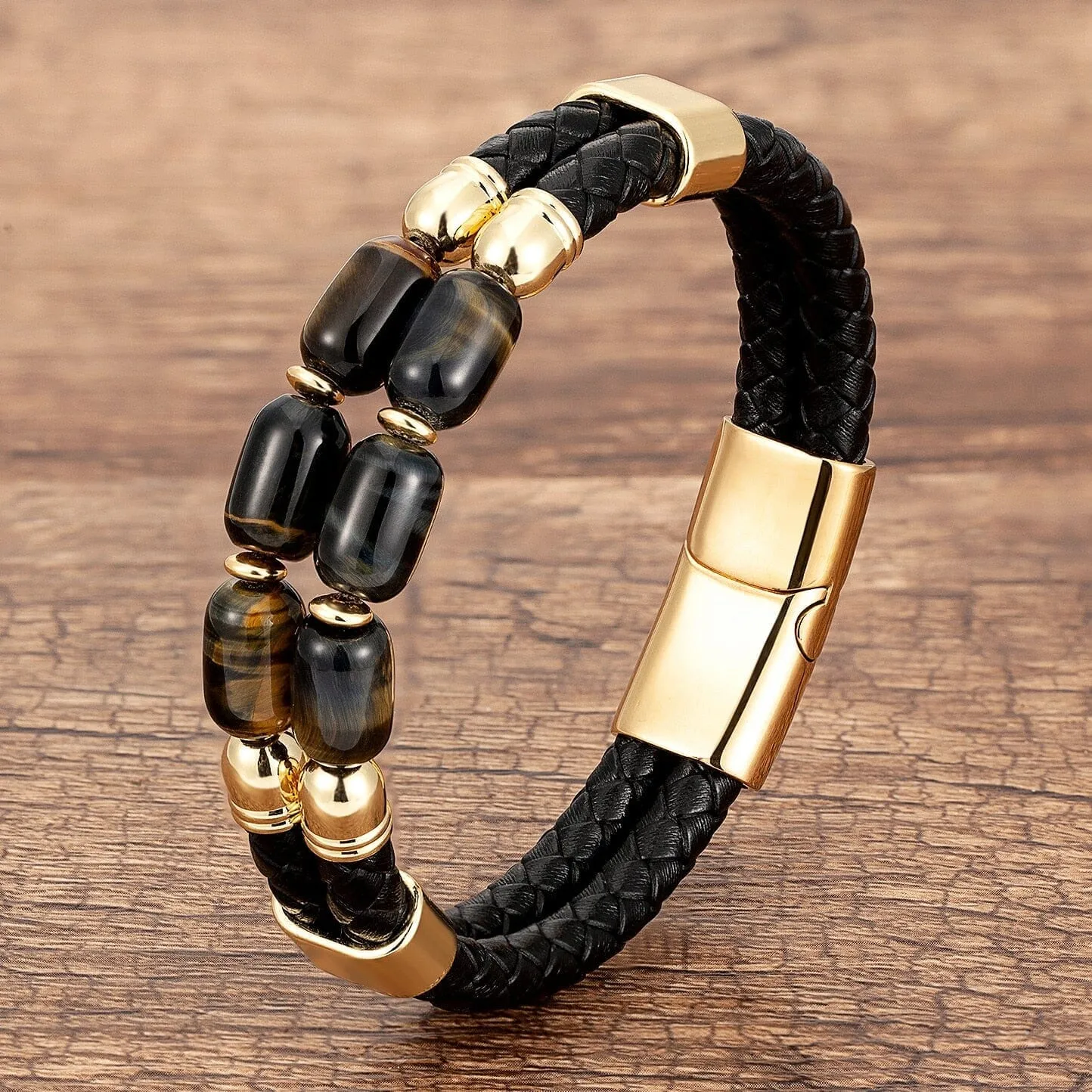 High Quality Natural Tiger Eye Braided Leather Rope Bracelet