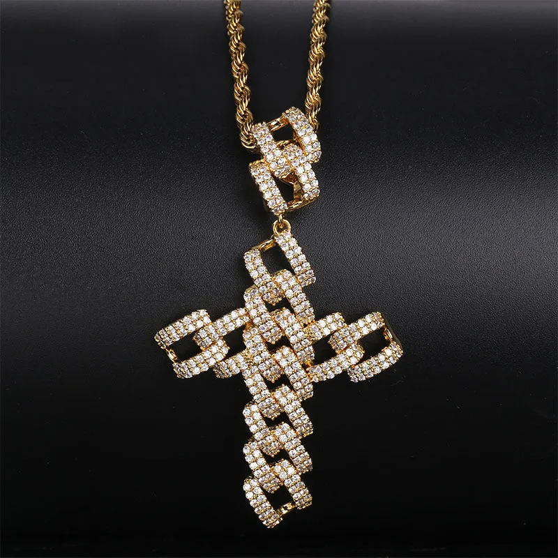 Hip-hop Large Cross Full Zircon Pendant