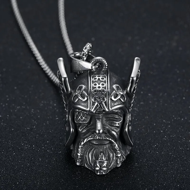 Hip Hop Retro Nordic Viking One eyed Warrior Head Riding Bell Pendant