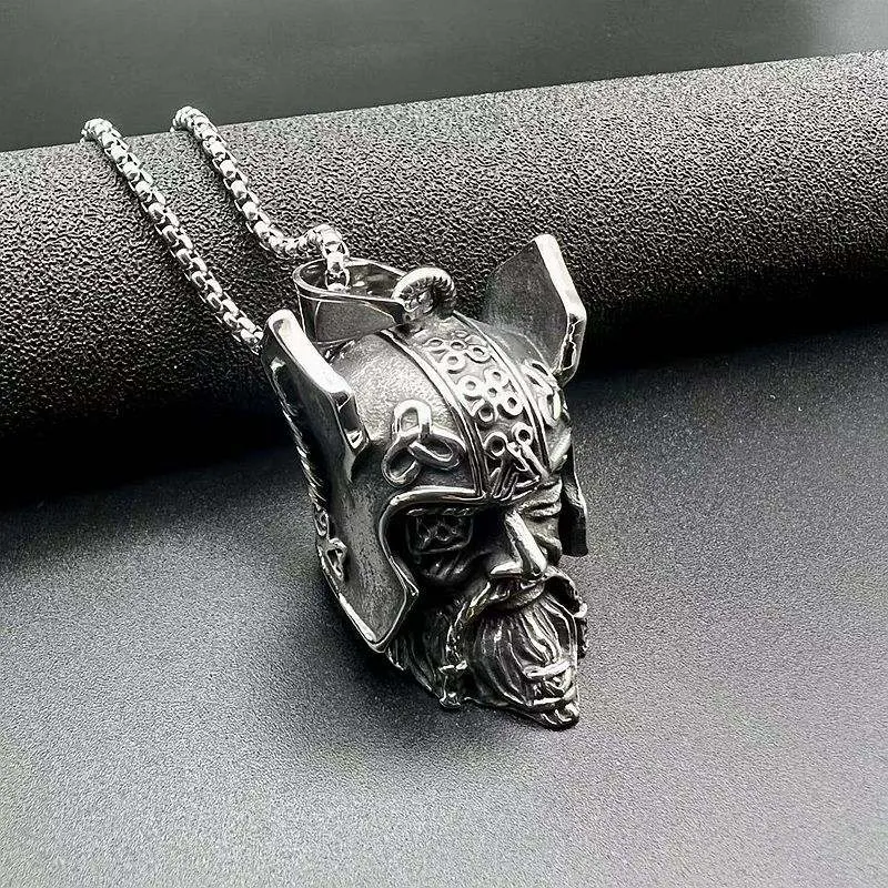 Hip Hop Retro Nordic Viking One eyed Warrior Head Riding Bell Pendant