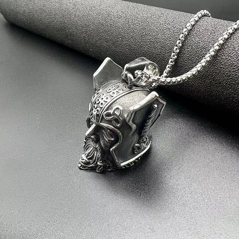 Hip Hop Retro Nordic Viking One eyed Warrior Head Riding Bell Pendant