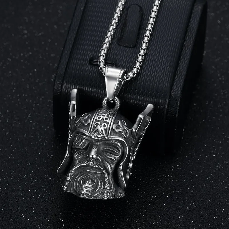 Hip Hop Retro Nordic Viking One eyed Warrior Head Riding Bell Pendant