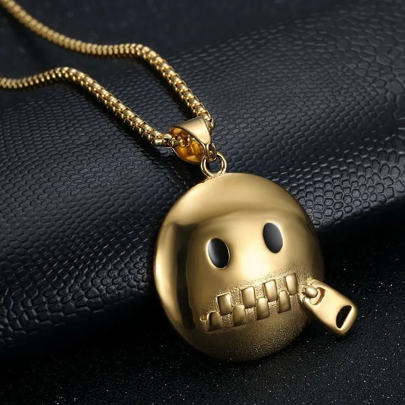 Hip Hop Stainless Steel Polished Gold Plated Shut Up Emotion Pendant