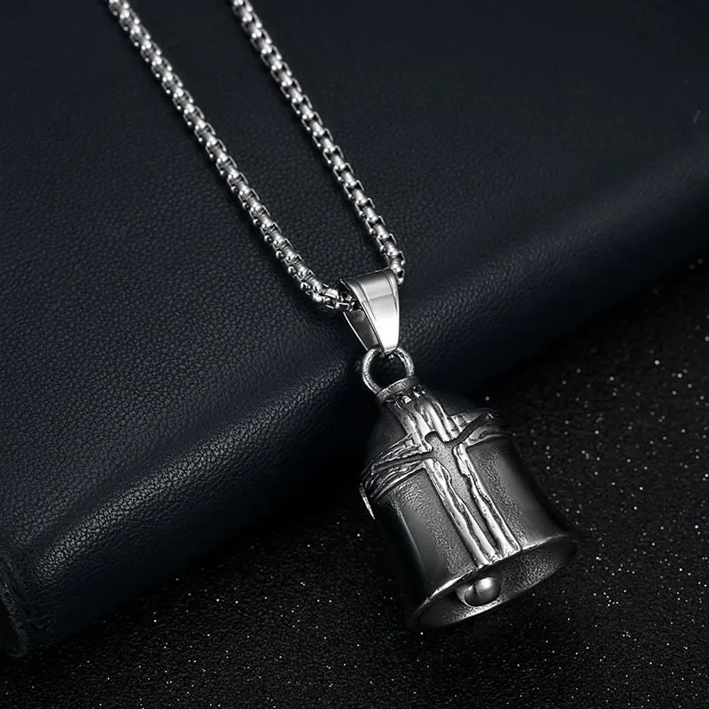 Hip hop titanium steel retro punk wood grain cross motorcycle ride lucky exorcism bell pendant