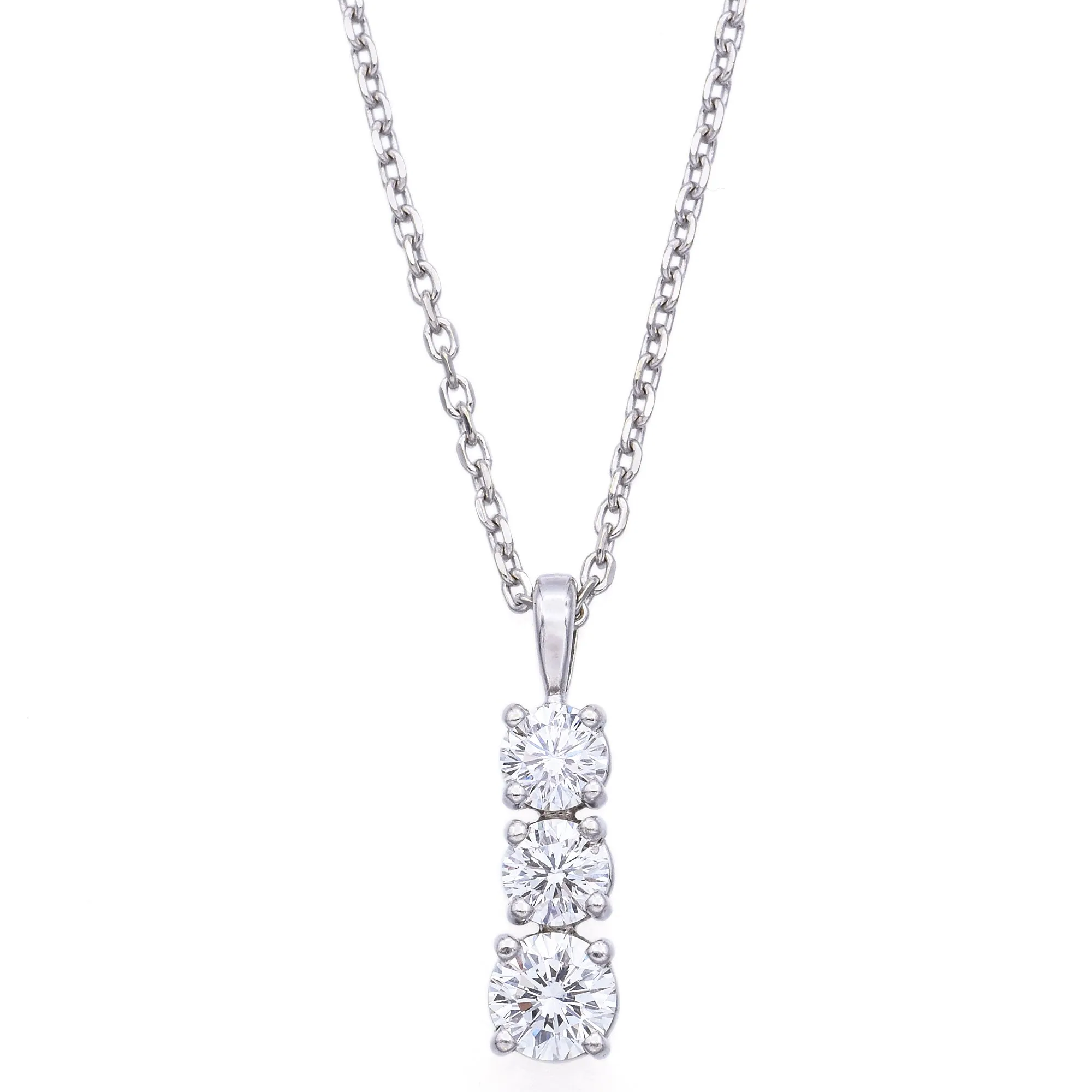 IGI Cert 14K White Gold 1.05 TCW Diamond Three-Stone Journey Pendant Necklace