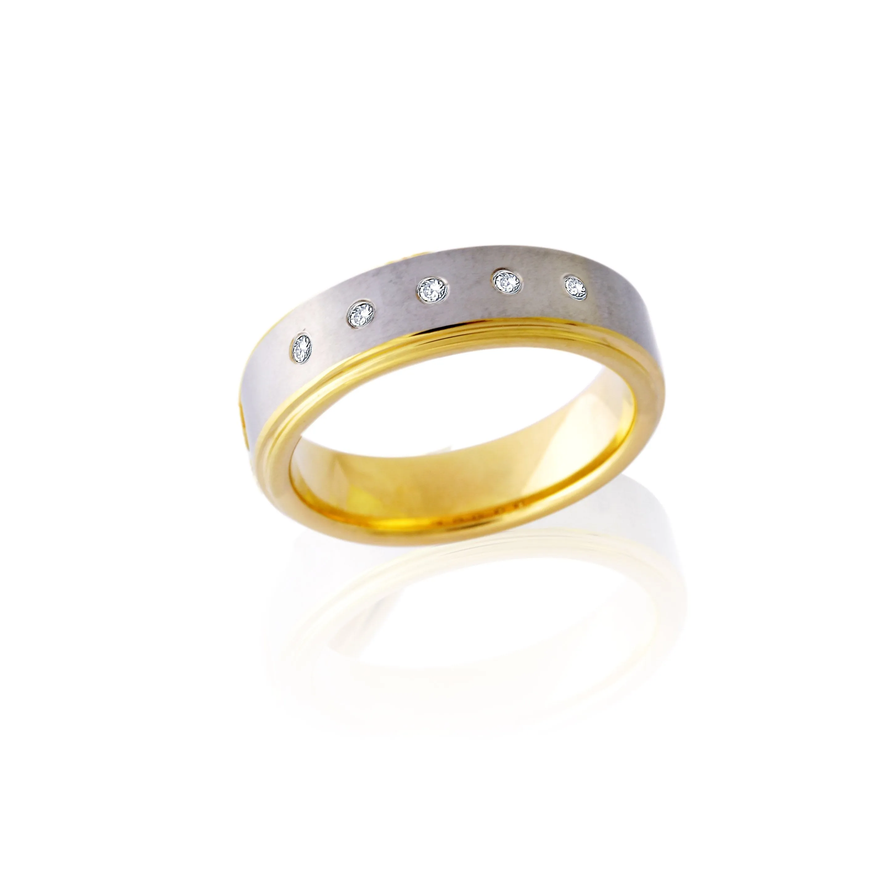 Interior Exterior Two-Tone Tungsten Ring with Diamonds in Five Rows