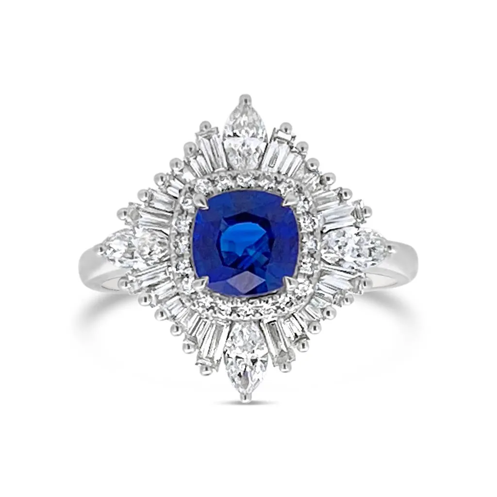 Irisa by Martin Binder Blue Sapphire & Diamond Deco Halo Ring