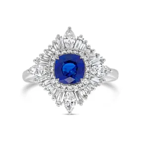 Irisa by Martin Binder Blue Sapphire & Diamond Deco Halo Ring