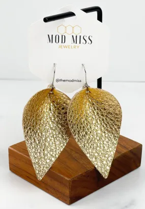 Jo Mavis Metallic Gold Leather Petal Earrings