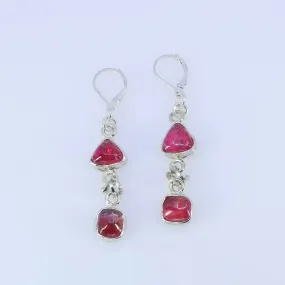 Julia - Double Pink Tourmaline Silver Drop Earrings