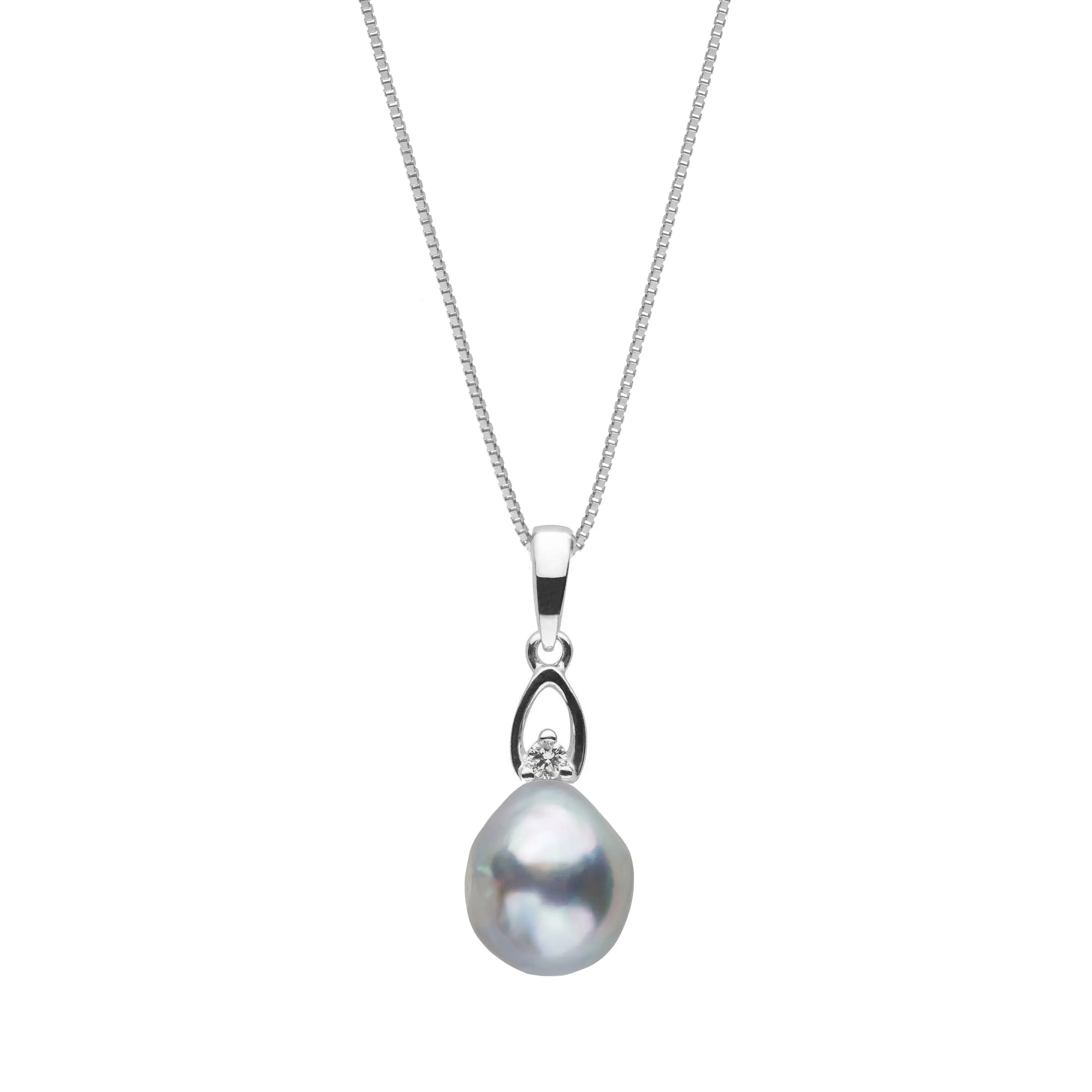 Juliet Collection 8.0-9.0 mm Baroque Silver Akoya Pearl and Diamond Pendant