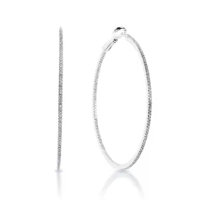 Karla 2 inch Whisper Thin Diamond Hoop Round Brilliant Earrings in 14k White Gold