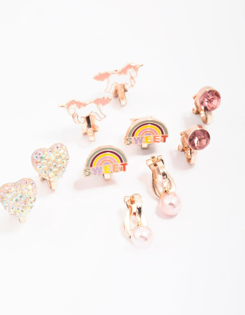 Kids Rose Gold Unicorn Clip On Earring 5-Pack