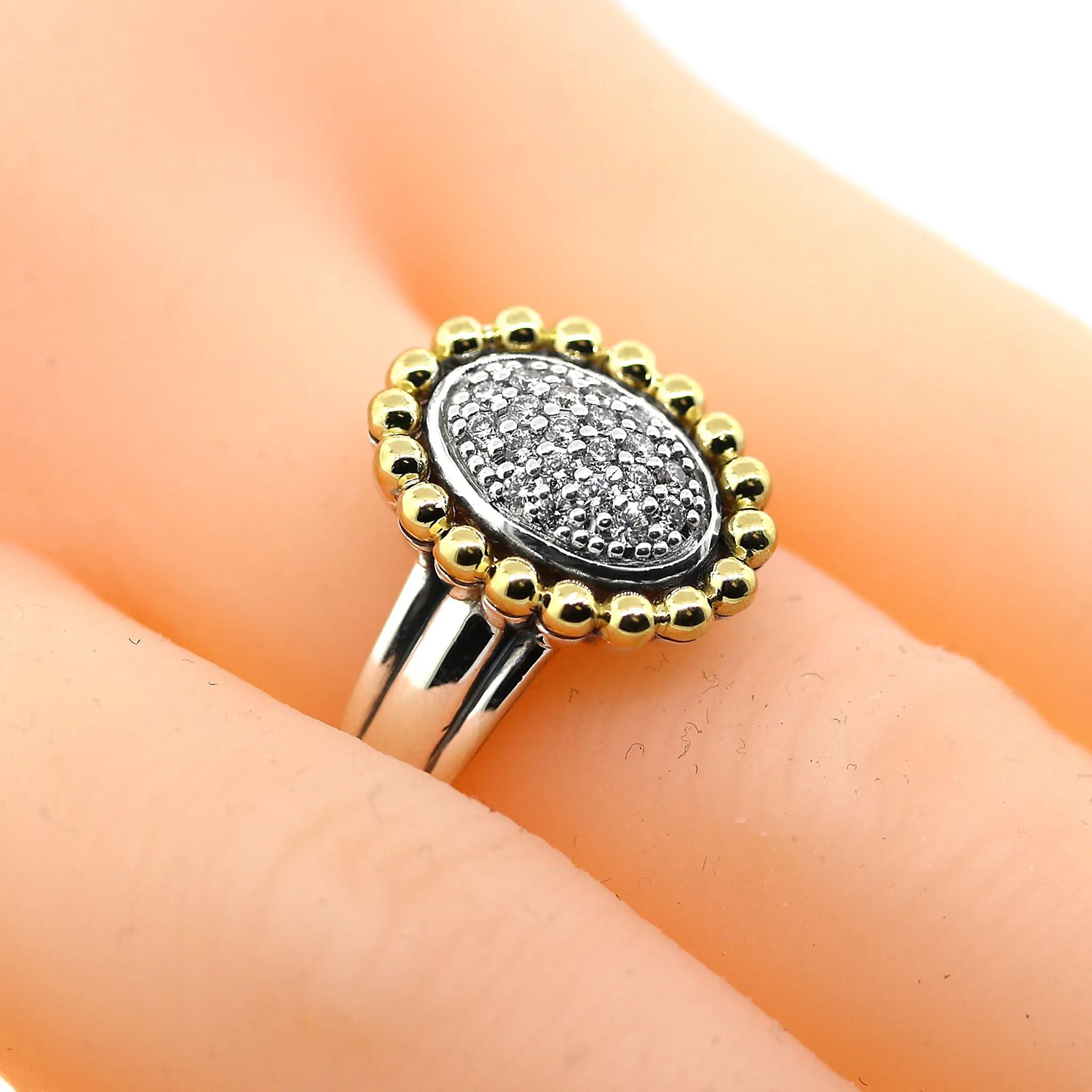 Lagos Pave Diamond Ring, Silver and 18k Yellow Gold