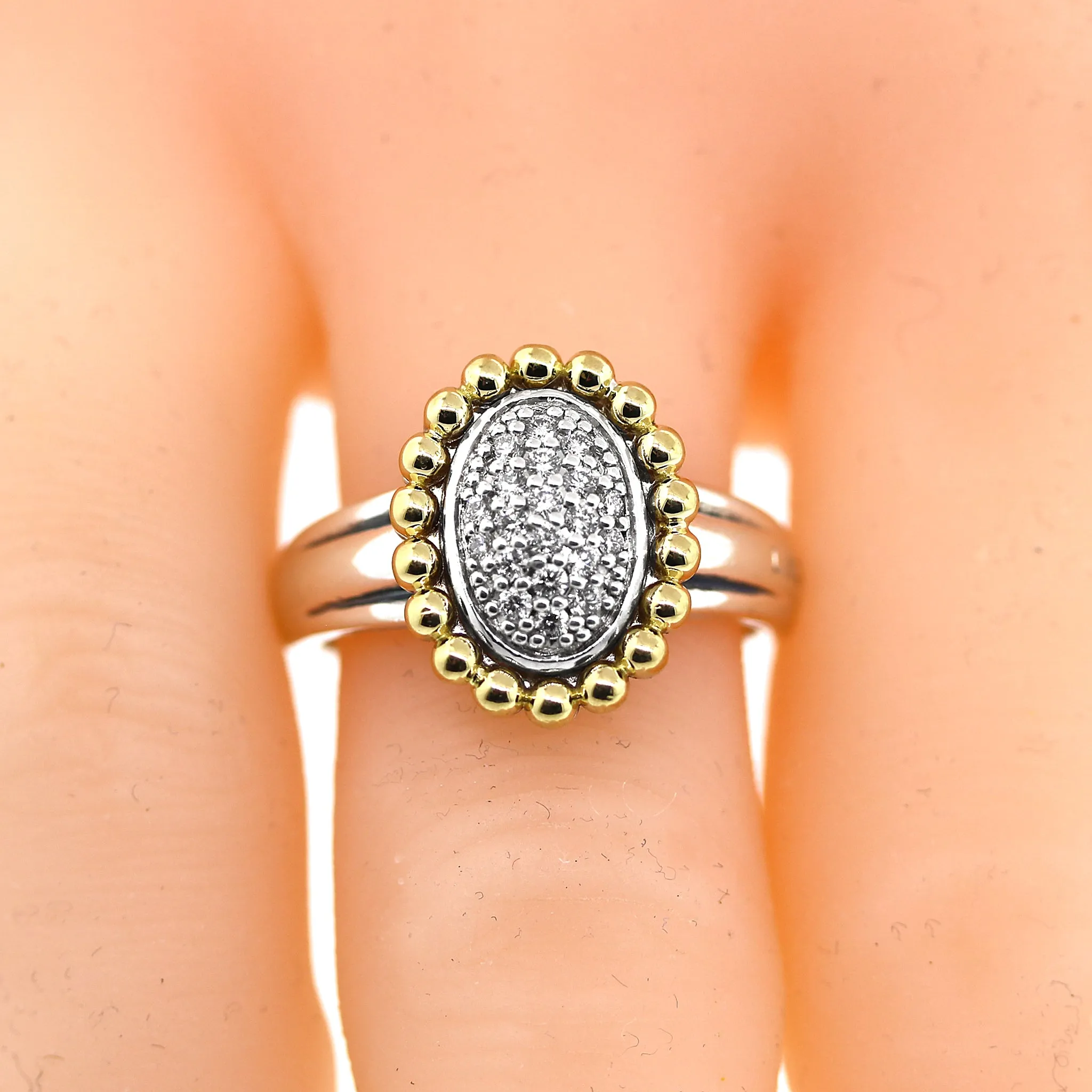 Lagos Pave Diamond Ring, Silver and 18k Yellow Gold