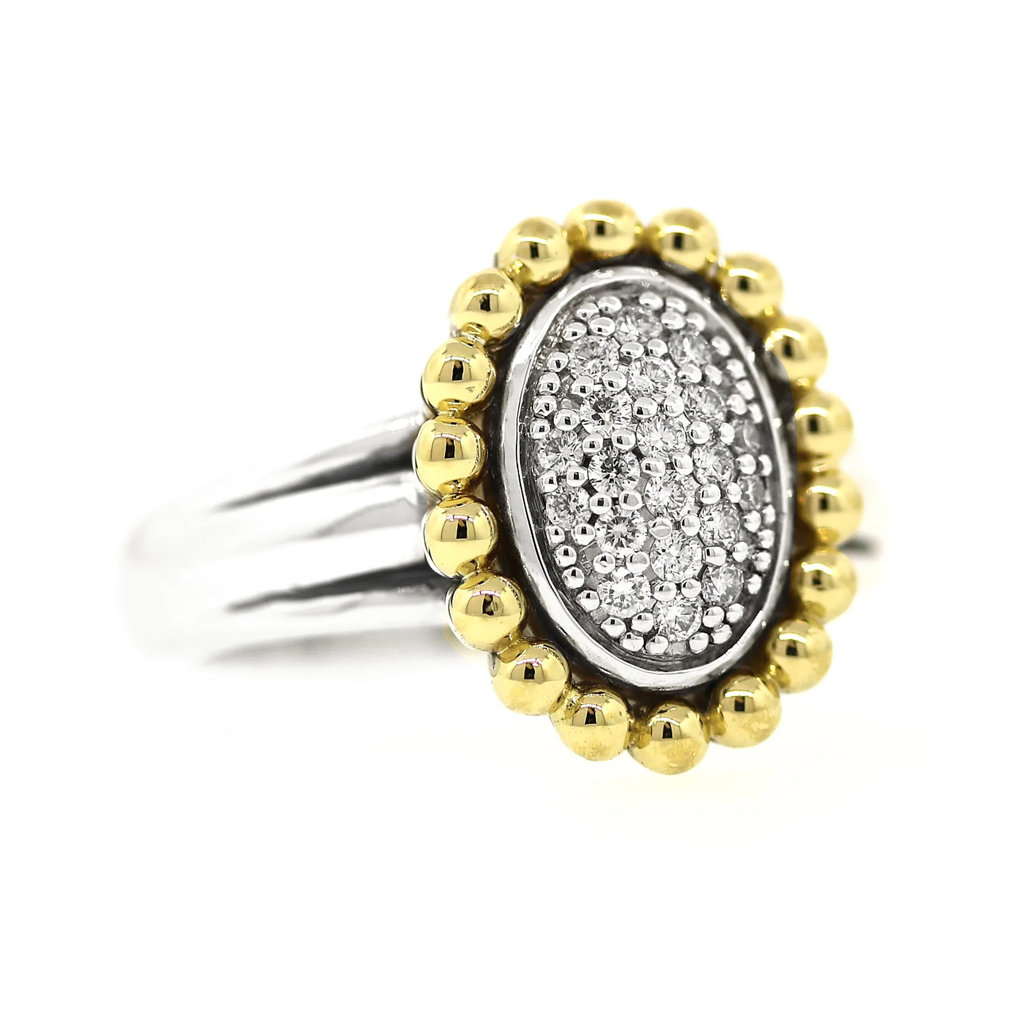 Lagos Pave Diamond Ring, Silver and 18k Yellow Gold