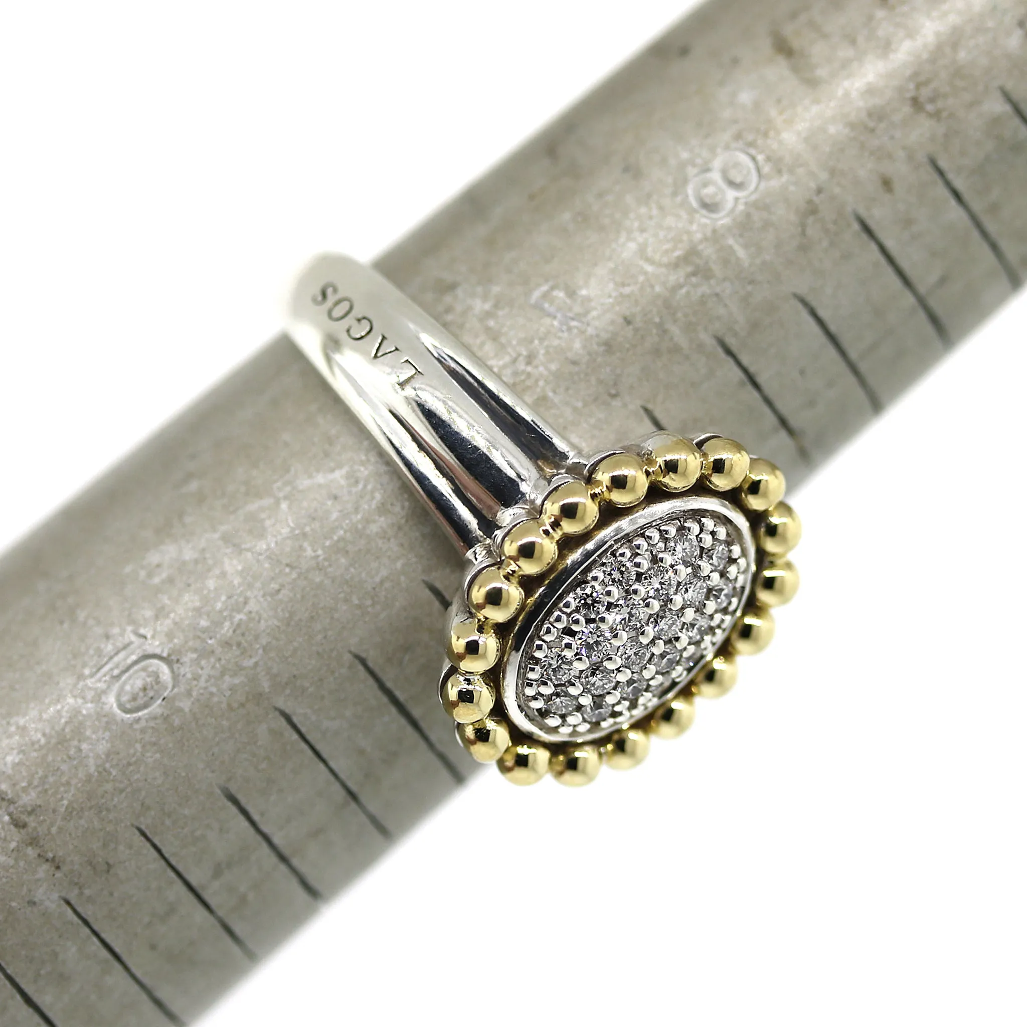 Lagos Pave Diamond Ring, Silver and 18k Yellow Gold