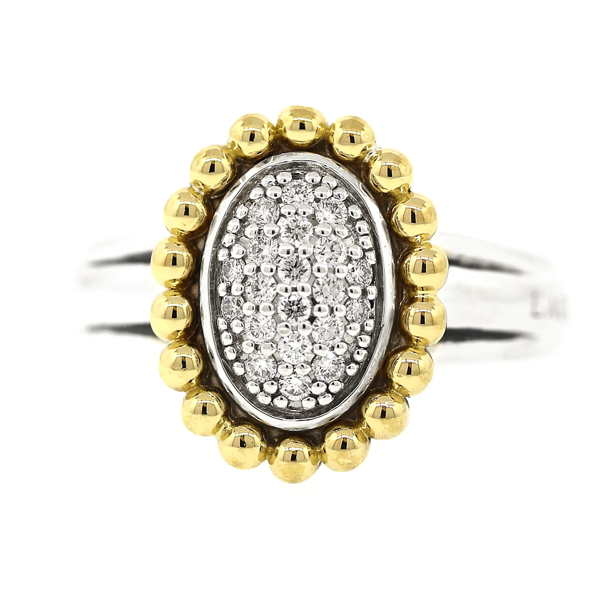 Lagos Pave Diamond Ring, Silver and 18k Yellow Gold