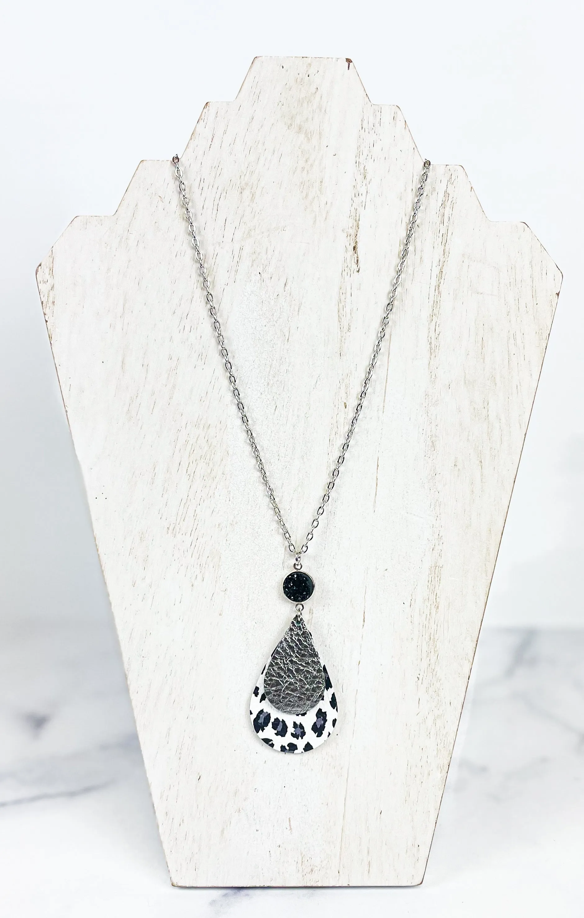 Leather Stacked Teardrop Necklace