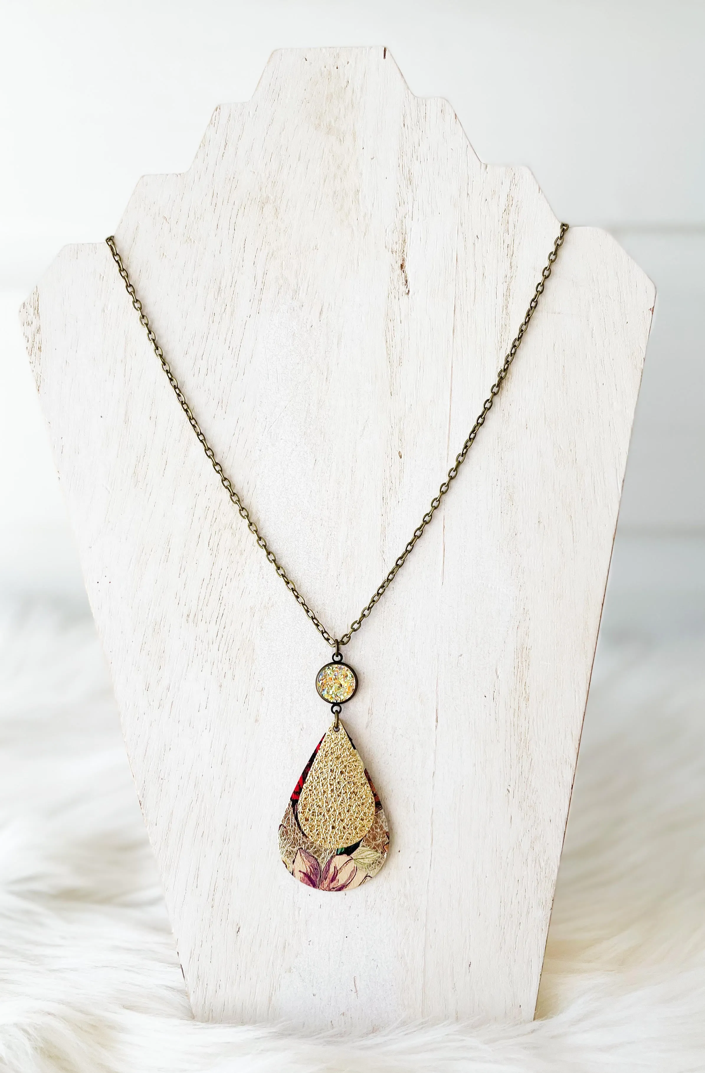 Leather Stacked Teardrop Necklace