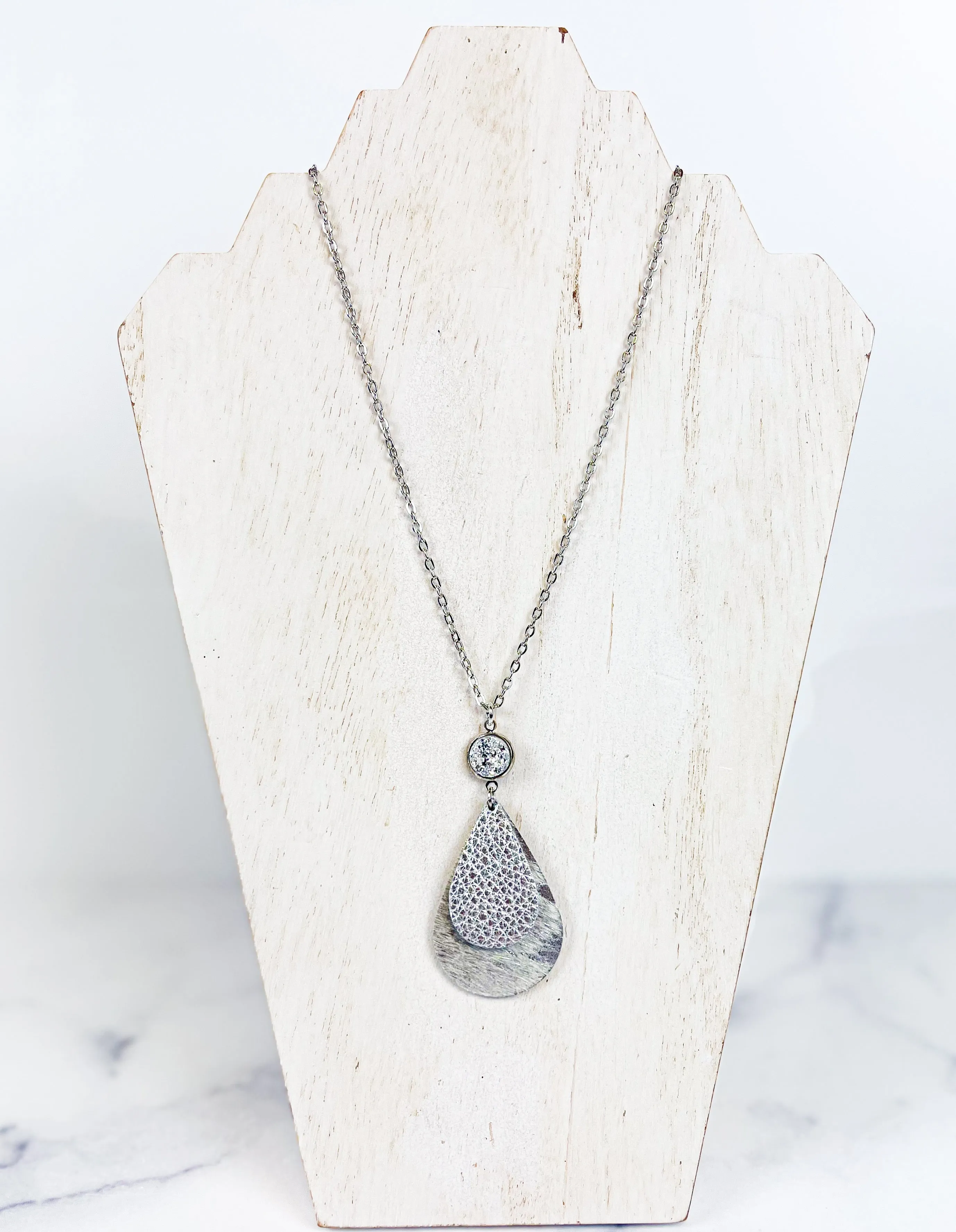 Leather Stacked Teardrop Necklace