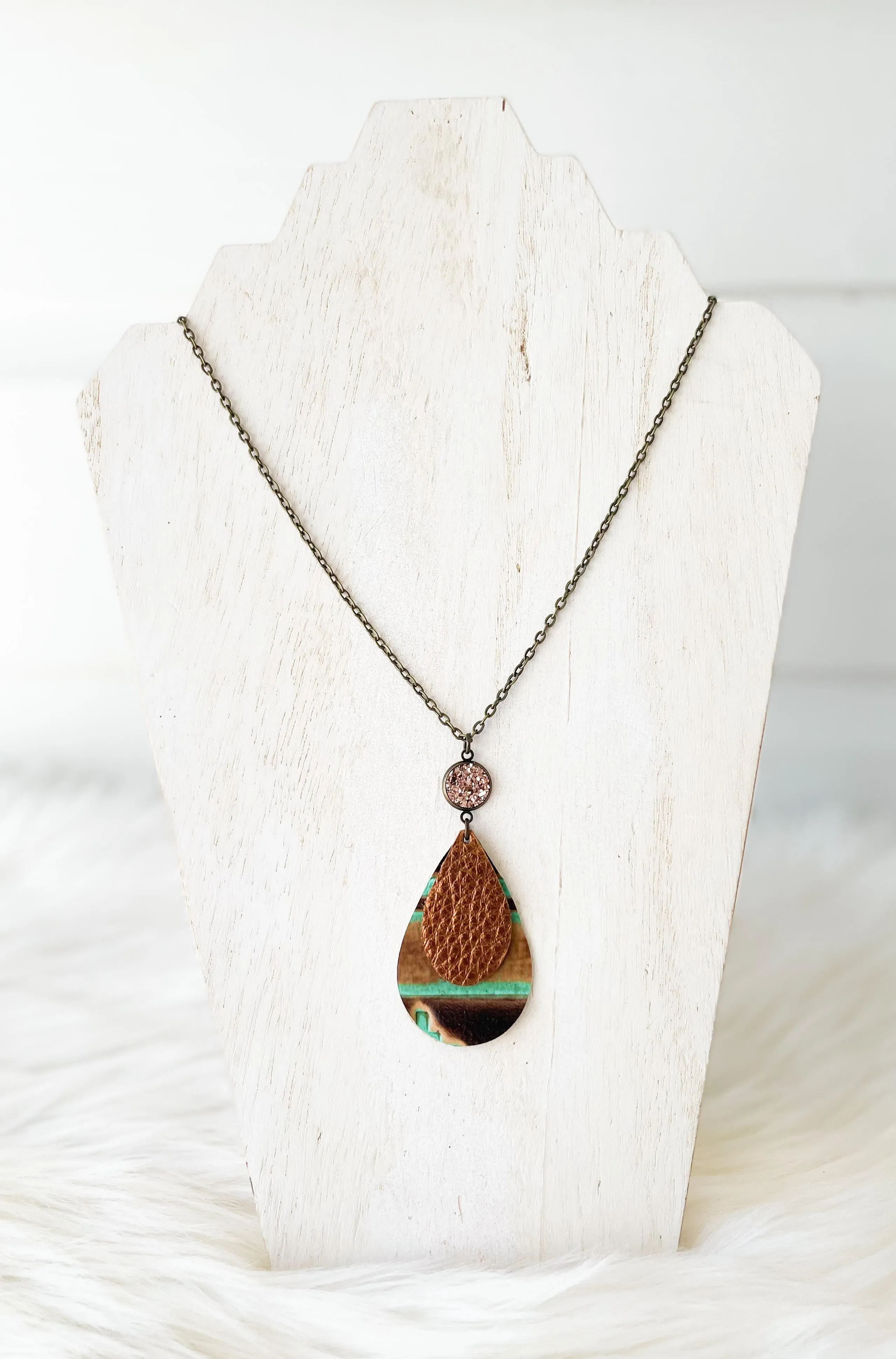 Leather Stacked Teardrop Necklace