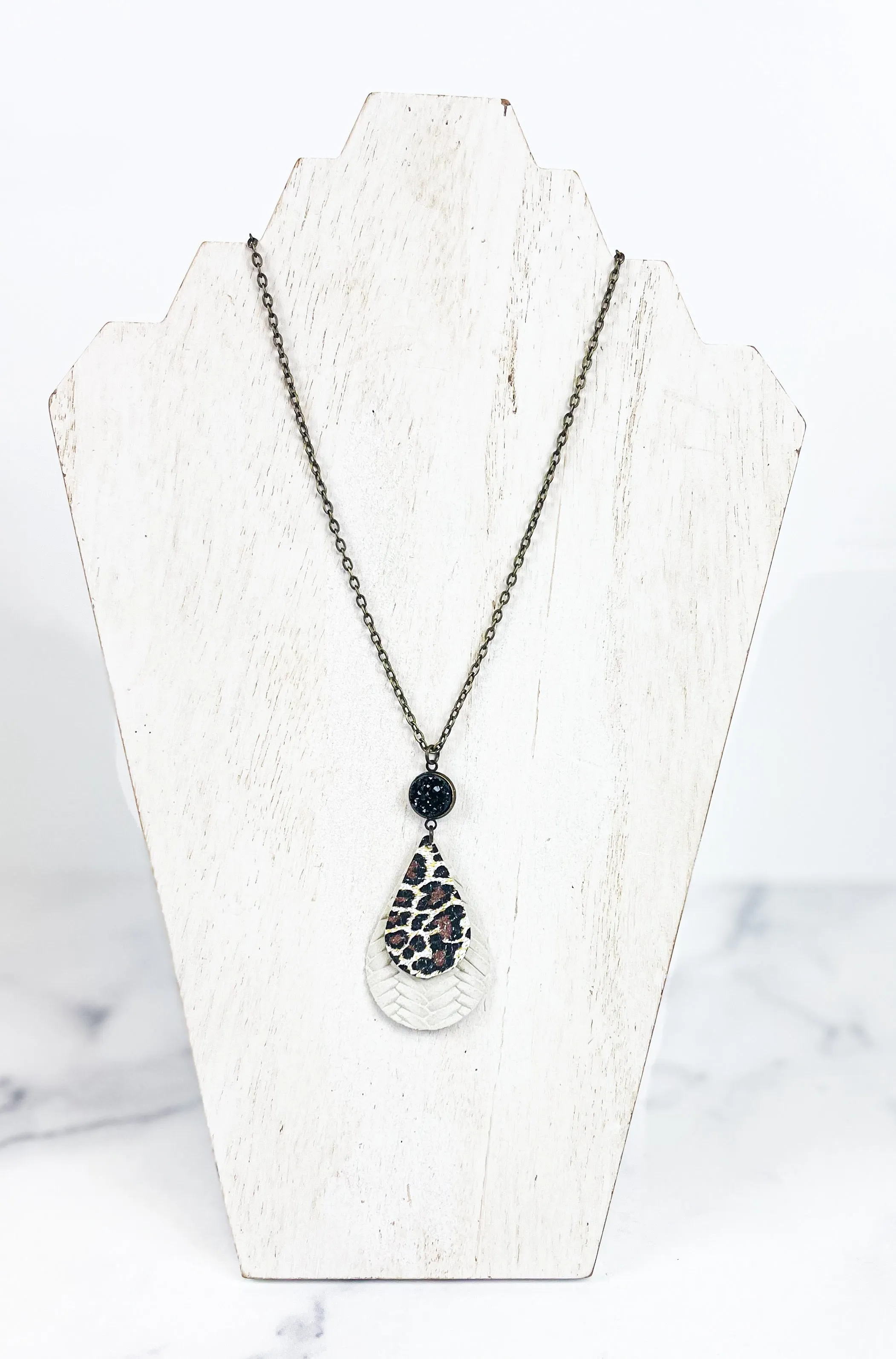 Leather Stacked Teardrop Necklace