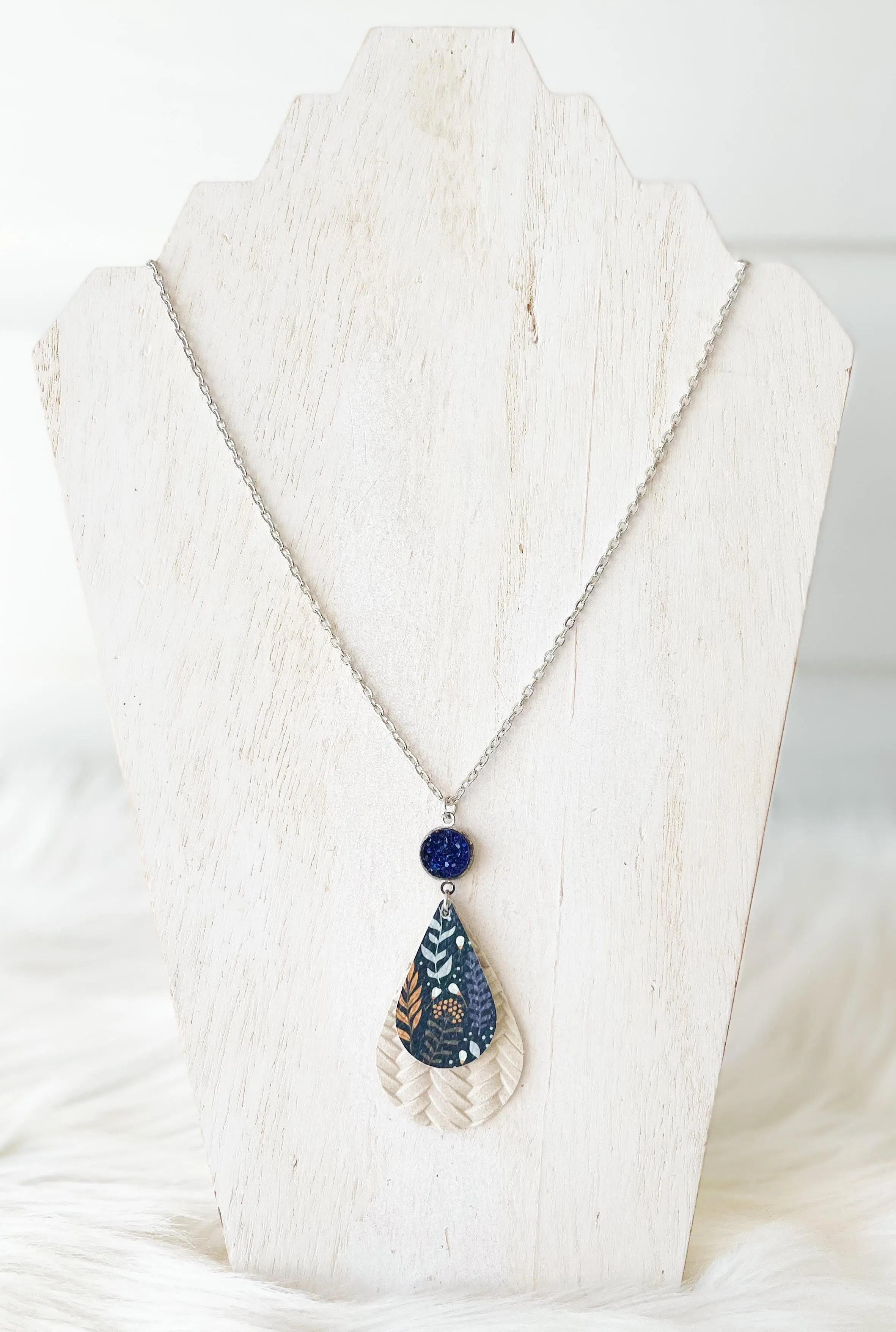 Leather Stacked Teardrop Necklace