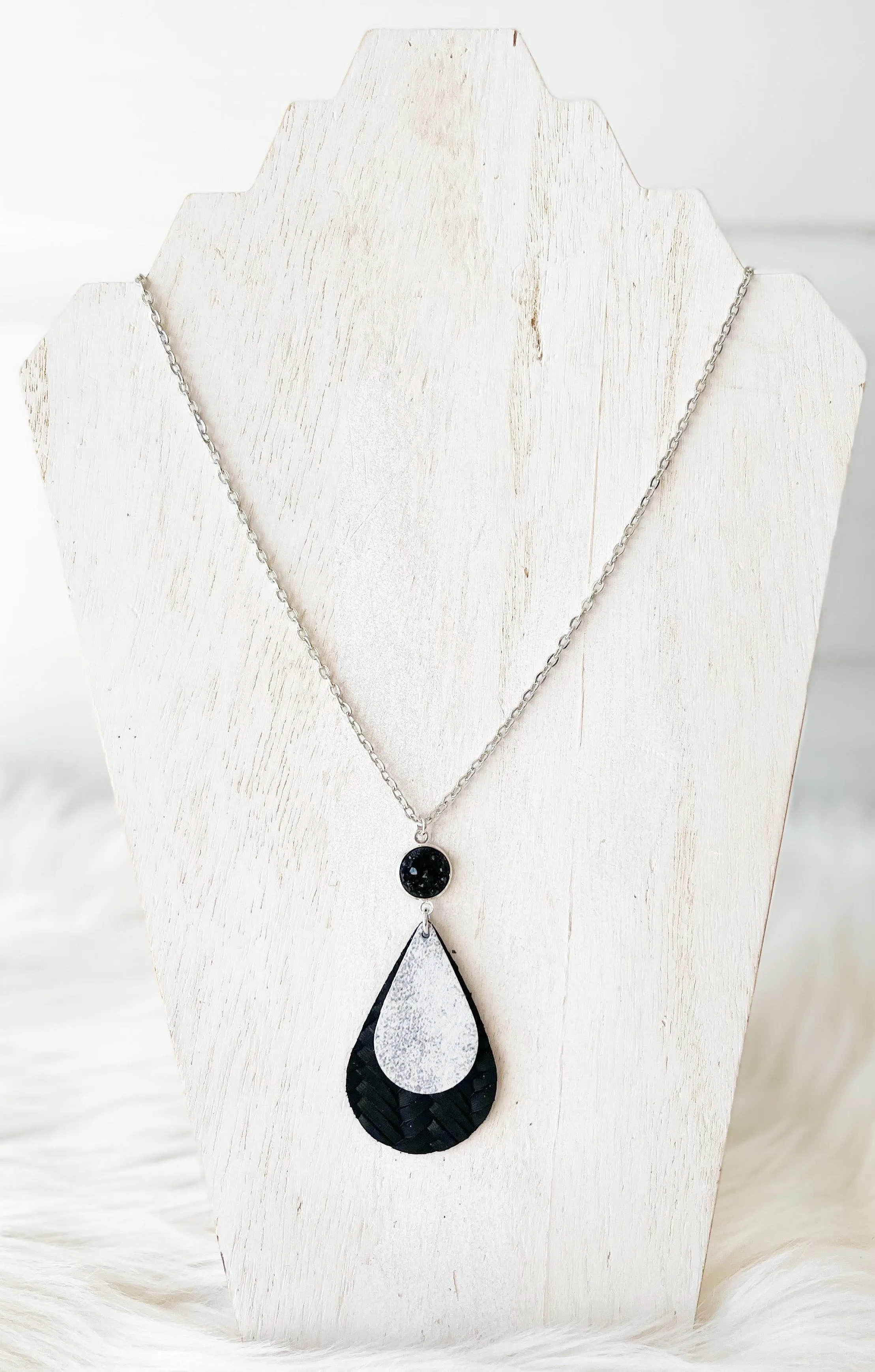 Leather Stacked Teardrop Necklace