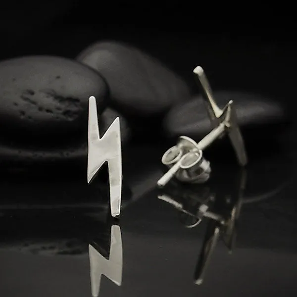 Lightning Bolt Sterling Silver Stud Earrings