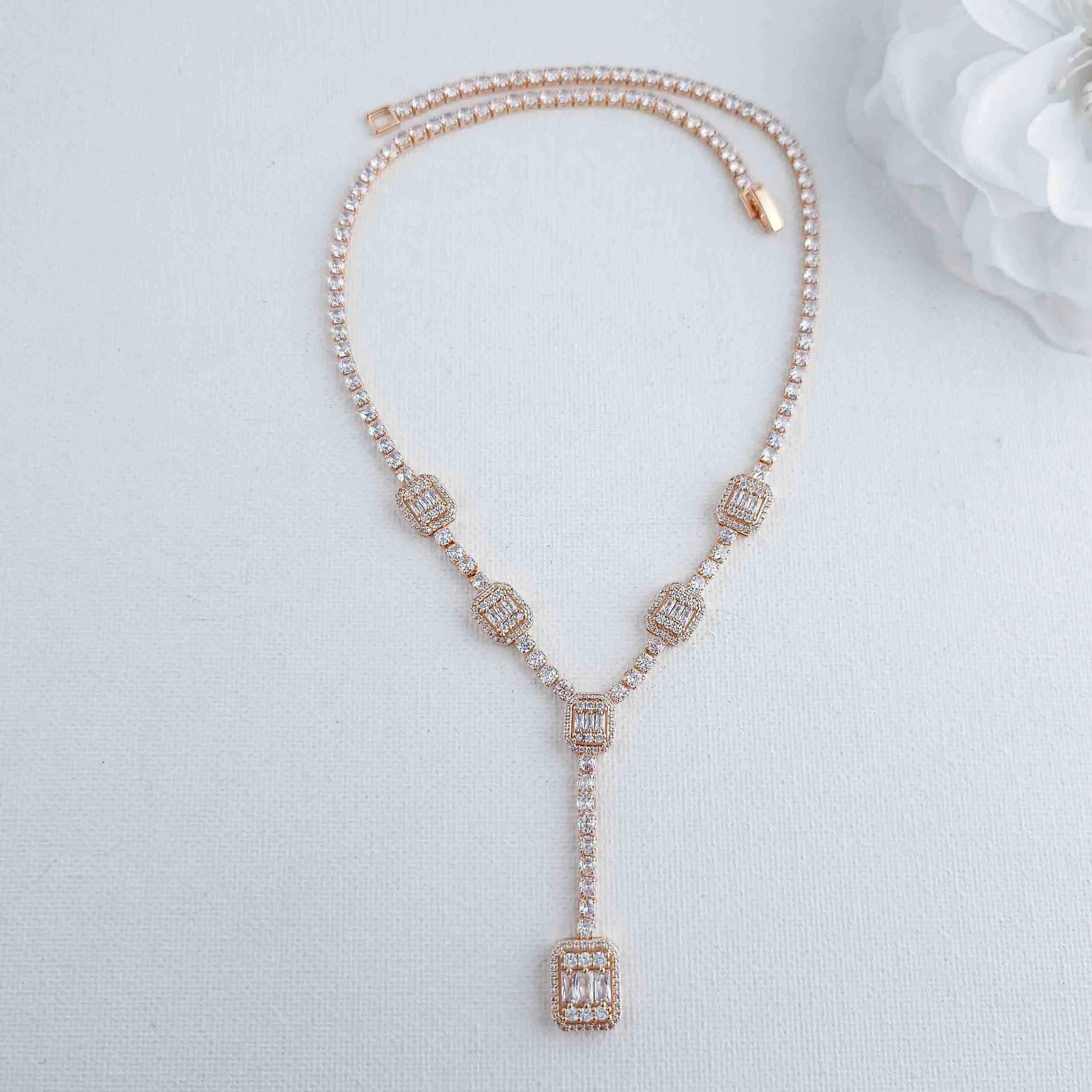 Long Drop Rose Gold Necklace-Edith