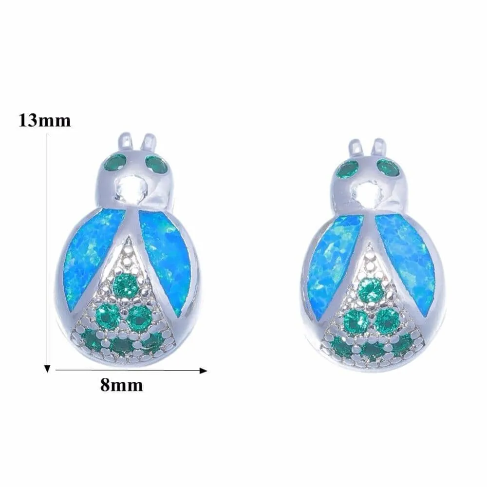 Lovely Cute Bug Blue Fire Opal Jewelry Stud Earrings