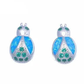 Lovely Cute Bug Blue Fire Opal Jewelry Stud Earrings