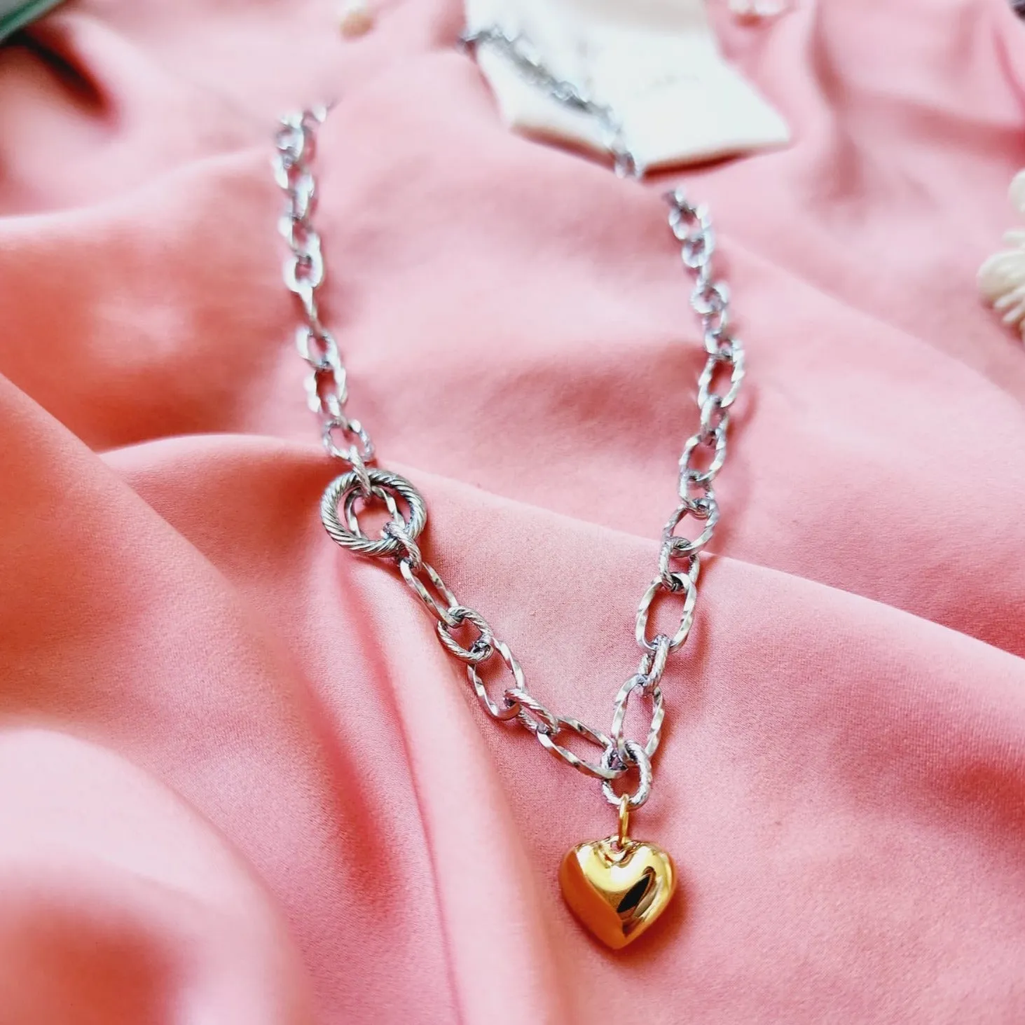 Lovely Heart Two Tone Necklace