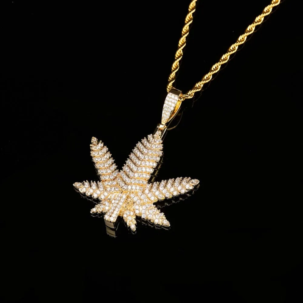 Maple Leaf Cubic Zirconia Hip-Hop Pendant Necklace