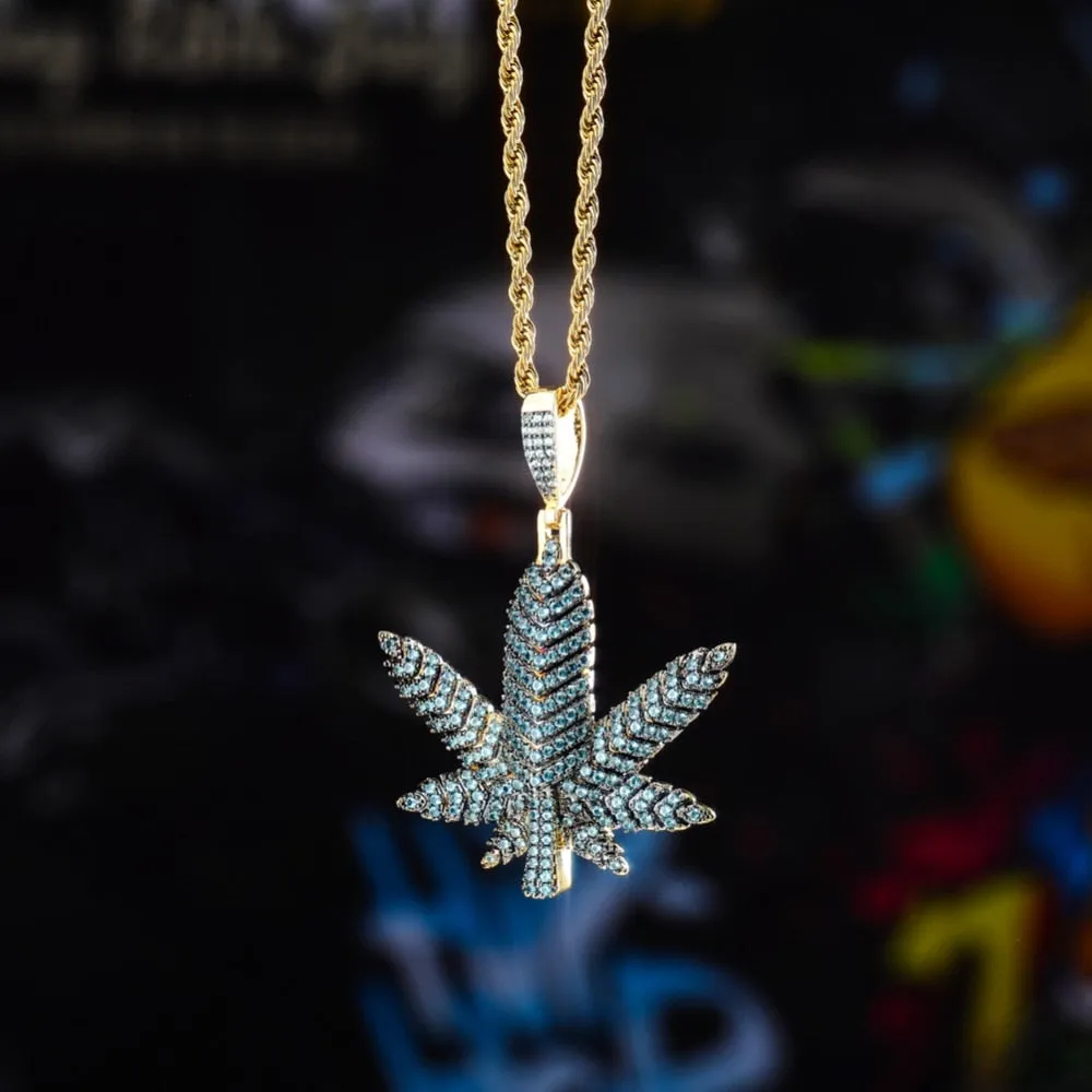 Maple Leaf Cubic Zirconia Hip-Hop Pendant Necklace