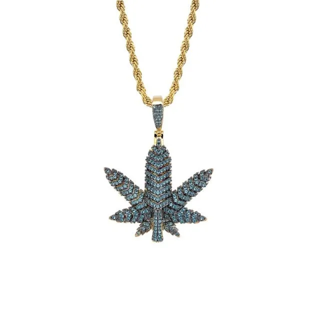 Maple Leaf Cubic Zirconia Hip-Hop Pendant Necklace