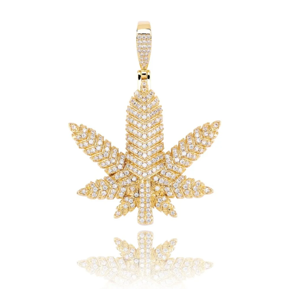 Maple Leaf Cubic Zirconia Hip-Hop Pendant Necklace