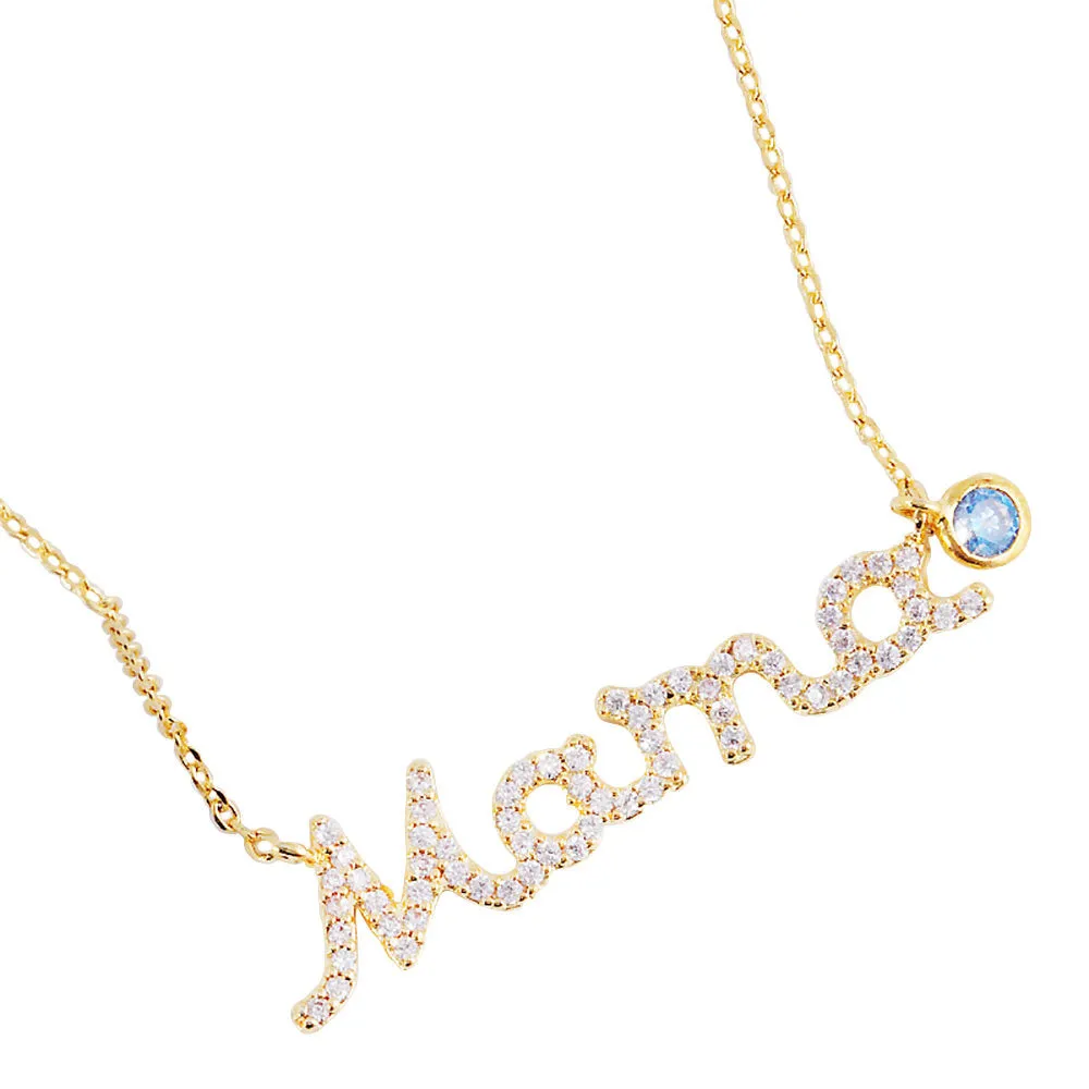 March Birthstone MAMA Message Pendant Necklace