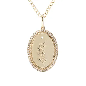 Medium Olive Branch Pendant with Pave Diamond Border