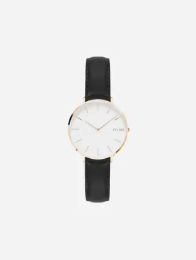 Mini Solar Watch with White & Rose Gold Dial  | Black Vegan Leather Strap