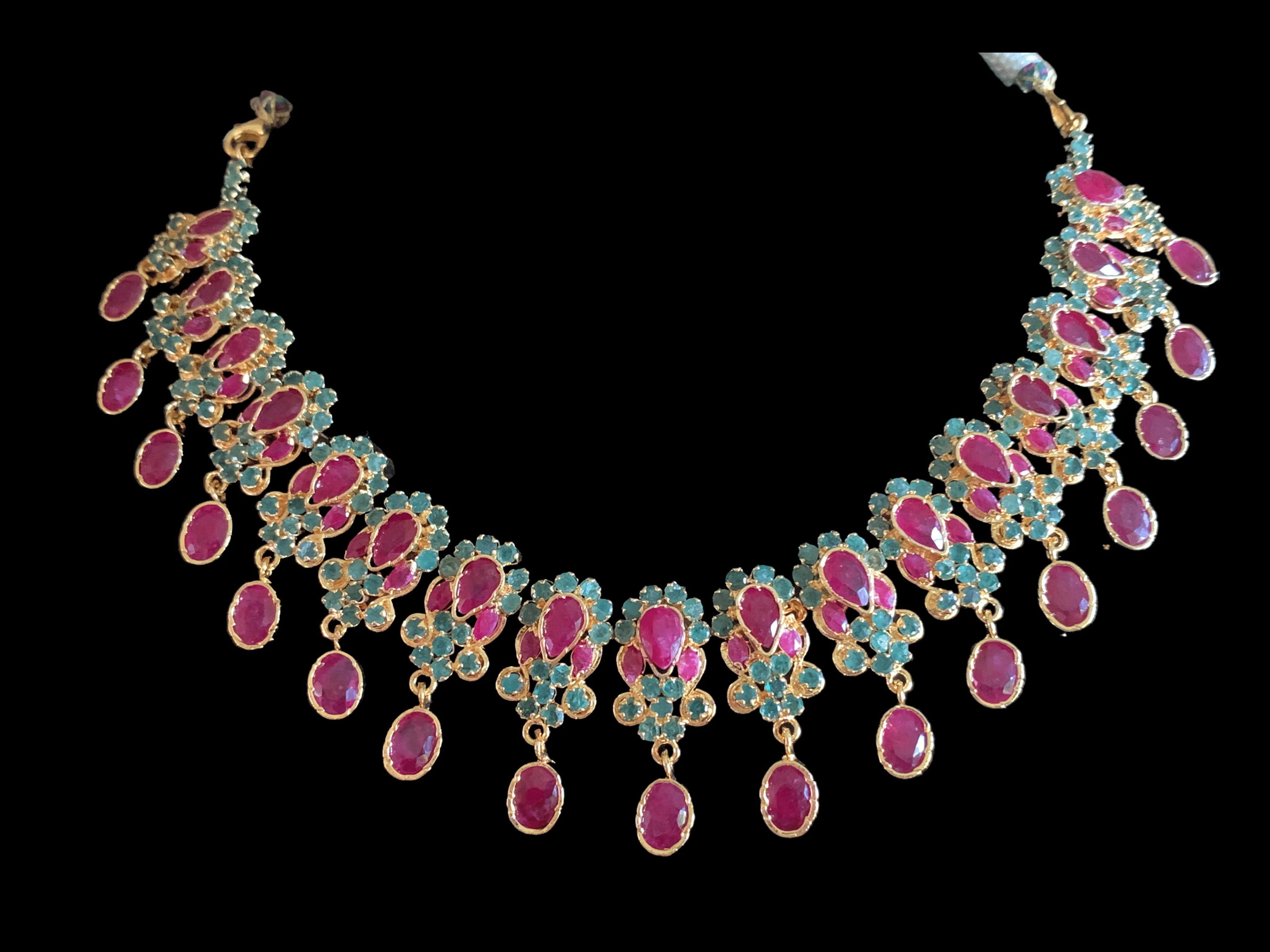 NS247 , real ruby emerald gold plated necklace set ( READY TO SHIP)